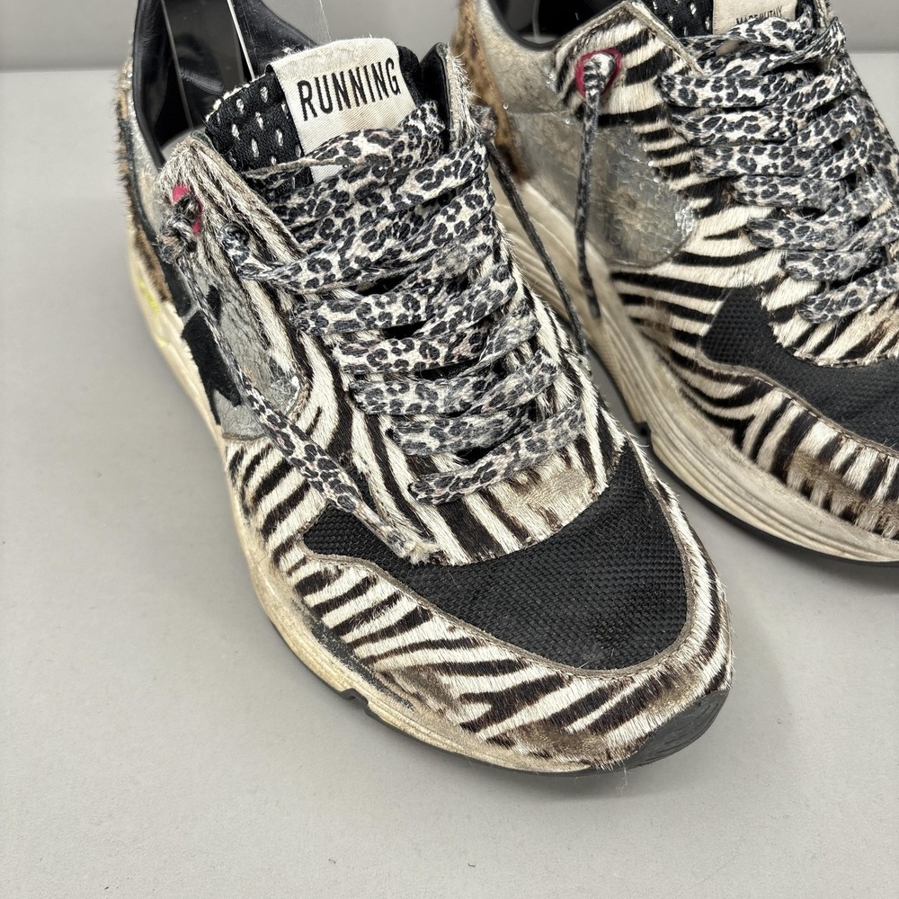 Golden Goose Running Sole Shoes Womens Size 6 Zebra Leopard Pony Hair Sneakers - Picture 4 of 16